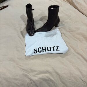 Schutz Delina Leather Ankle Boots | Size 7.5 |Dark Chocolate Brown | w/ Dust Bag